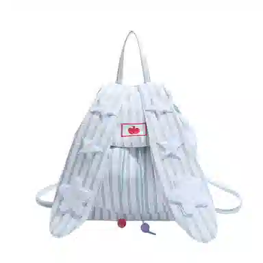 轩玺 星星兔耳朵高颜值条纹学生 棉布 书包背包双肩包 女款 蓝色/粉色/卡其色