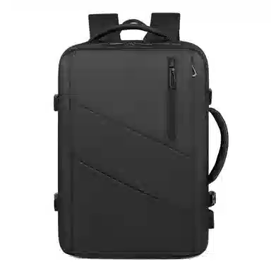 老人头 商务出差大容量多功能背部固定带设计防泼水背包 皮膜 双肩包 男款 黑色