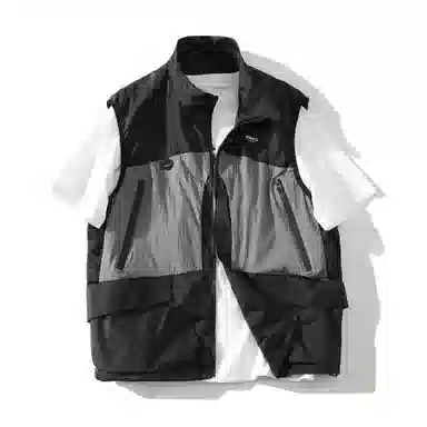 【dme】 美式复古拼接撞色户外立领宽松舒适休闲百搭上衣背心 男女同款