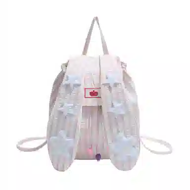 轩玺 星星兔耳朵高颜值条纹学生 棉布 书包背包双肩包 女款 蓝色/粉色/卡其色