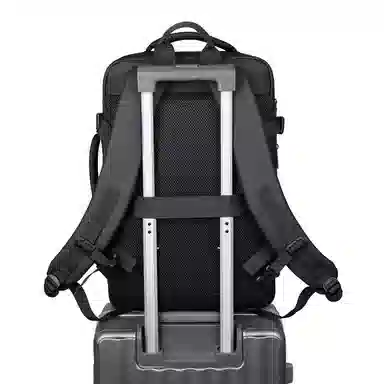 老人头 商务出差大容量多功能背部固定带设计防泼水背包 皮膜 双肩包 男款 黑色