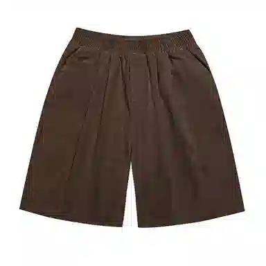 【dme】 日系复古纯色基础款宽松百搭直筒松紧腰阔腿裤休闲短裤 男女同款