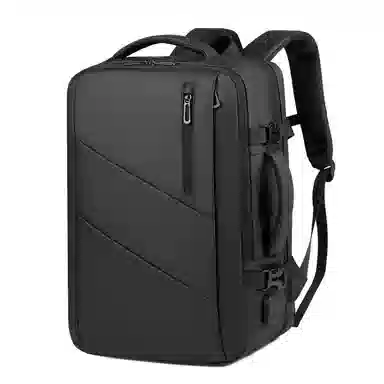 老人头 商务出差大容量多功能背部固定带设计防泼水背包 皮膜 双肩包 男款 黑色