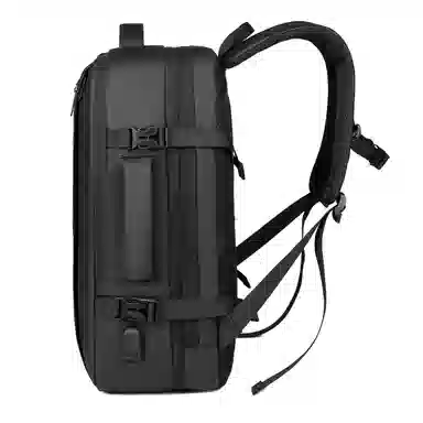 老人头 商务出差大容量多功能背部固定带设计防泼水背包 皮膜 双肩包 男款 黑色