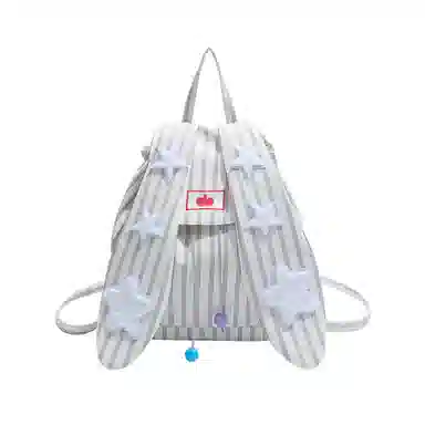 轩玺 星星兔耳朵高颜值条纹学生 棉布 书包背包双肩包 女款 蓝色/粉色/卡其色