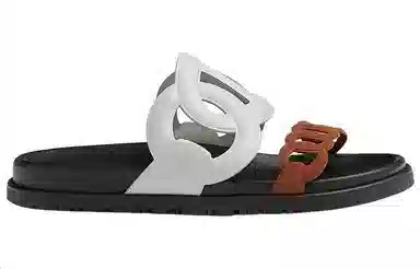 Hermes Extra Leather Slip-On Flat Sandals White Brown