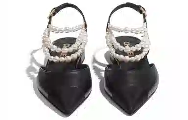 CHANEL Leather Pointed Flats Black