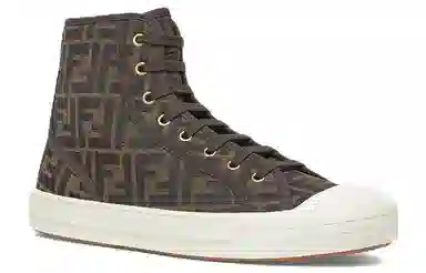 Fendi Domino Canvas High-Top Sneakers Brown