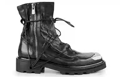 幻象者 原创设计限量定制手工鞋方头高帮真皮拉链马丁靴 男女同款 黑色