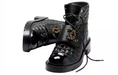 CHANEL Leather Lace-up Ankle Boots Black