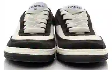 CHANEL Logo Low Top Sneakers Black White