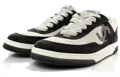 CHANEL Logo Low Top Sneakers Black White