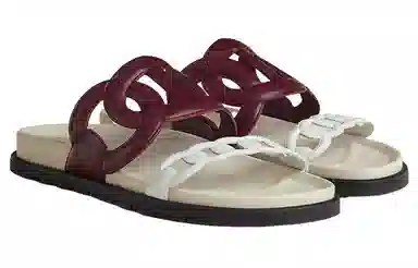 Hermes Extra Leather Open Toe Flat Sandal Red White