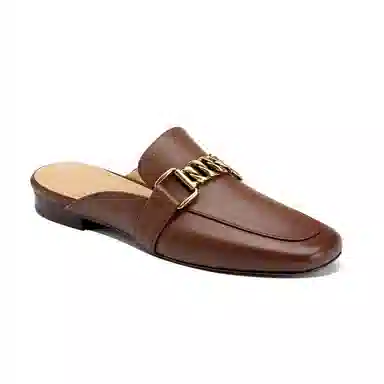 奈绮儿 头层牛皮 方头平跟舒适 时尚凉拖 女款