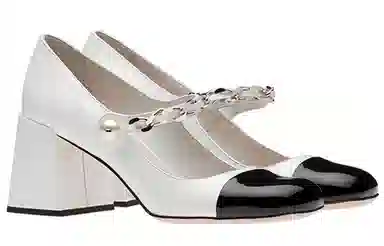 Miu Miu Patent Pearl Chain Heel White Black 6.5cm 2023