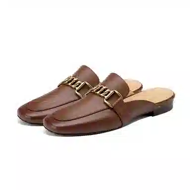 奈绮儿 头层牛皮 方头平跟舒适 时尚凉拖 女款