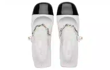 Miu Miu Patent Pearl Chain Heel White Black 6.5cm 2023