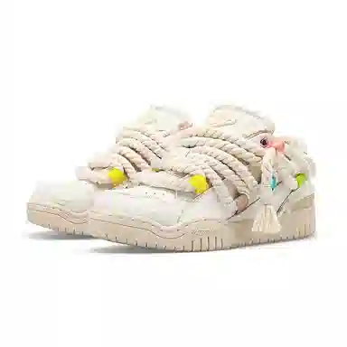 猫与沙发 脏辫系列 休闲 破碎设计 破坏蕾丝 低帮 板鞋 男女同款 米色