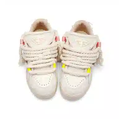 猫与沙发 脏辫系列 休闲 破碎设计 破坏蕾丝 低帮 板鞋 男女同款 米色