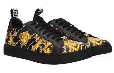 Versace Low Top Leather Sneakers Black Yellow