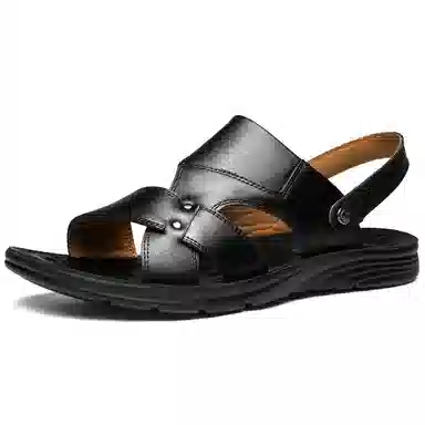 法派 头层牛皮 大码 纯色 简约 透气 轻便 舒适 沙滩凉鞋 男款