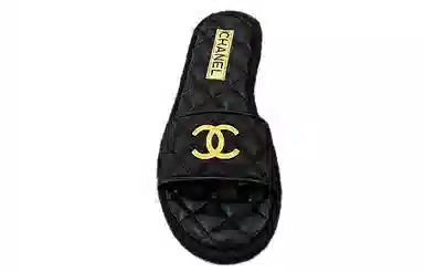 CHANEL Leather Open Toe Flat Sandals Black