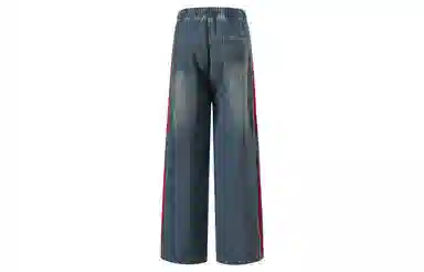 王者荣耀 美式复古三杠条纹长裤宽松舒适高街痞帅炸街休闲时尚百搭直筒阔腿牛仔裤 男女同款