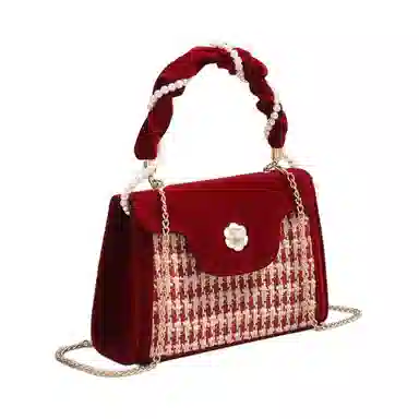 VIHUS Chain Houndstooth PU Shoulder Bag Red