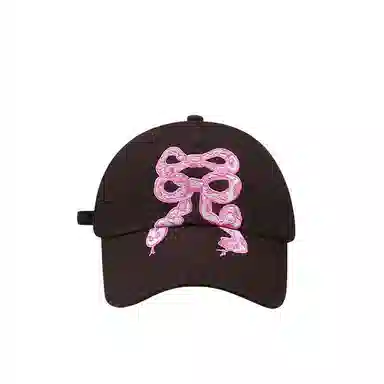 艾佳微 韩国小众蛇形蝴蝶结刺绣防晒百搭 棉 鸭舌帽 男女同款情侣款