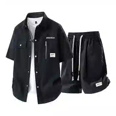 虫小绿 休闲服装两件套青少年大码扎染衬衫套装 男女同款