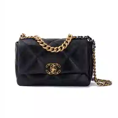 CHANEL 19 Bag Small Black Lambskin Double Chain