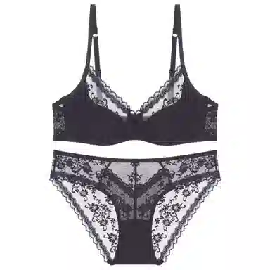潞优野 纯欲薄杯蕾丝大胸显小防下垂性感内衣裤套装 女款