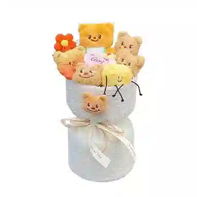 朵喵呦 奶油小熊手捧花 陪伴安抚治愈生日毕业季花束永生花 玩偶周边