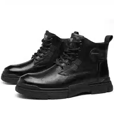 法派 头层牛皮 加绒保暖休闲 中筒 户外靴 男款 黑色