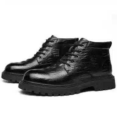 法派 二层牛皮 加绒 加厚  耐磨 保暖 短筒 户外靴 男款 黑色