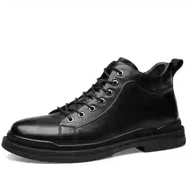 法派 头层牛皮 简约休闲 中筒 户外靴 男款 黑色