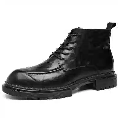 法派 头层羊皮 加绒保暖 中筒 马丁靴 男款 黑色