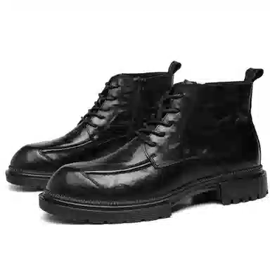 法派 头层羊皮 加绒保暖 中筒 马丁靴 男款 黑色