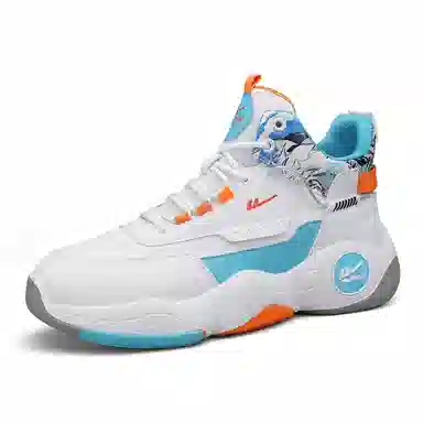 Warrior High-Top Basketball Sneakers White Blue Orange