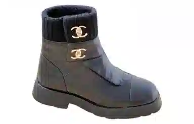 CHANEL Slip-On Round Toe Ankle Boots Black