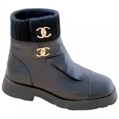 CHANEL Slip-On Round Toe Ankle Boots Black