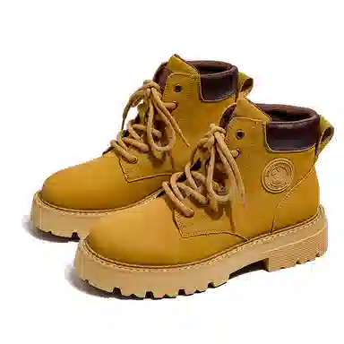 威世米邦 超纤皮 通勤厚底 中筒  系带 圆头 户外 登山  大黄 短筒 马丁靴 男款 黄