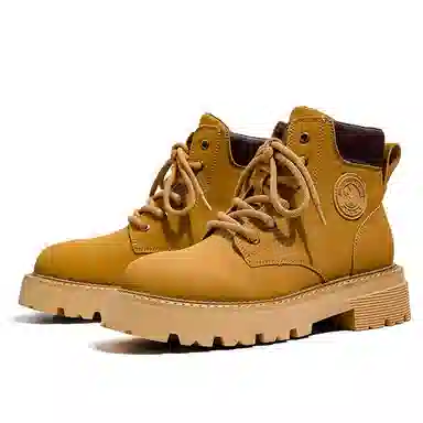 威世米邦 超纤皮 通勤厚底 中筒  系带 圆头 户外 登山  大黄 短筒 马丁靴 男款 黄