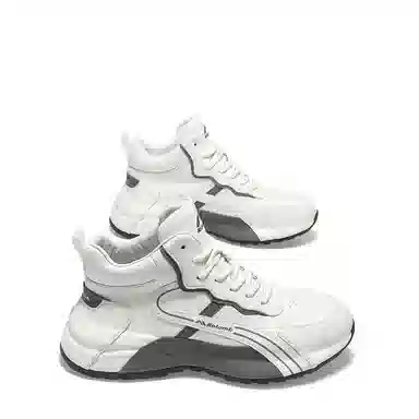 哥仑步 头层牛皮 厚底舒适 高帮 生活休闲鞋 男款 白灰