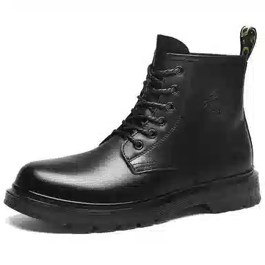 法派 皮革 加绒保暖英伦风 中筒 马丁靴 男款 黑色
