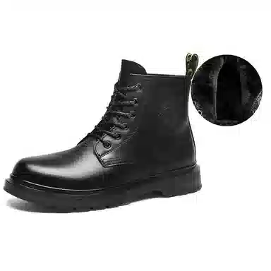 法派 皮革 加绒保暖英伦风 中筒 马丁靴 男款 黑色