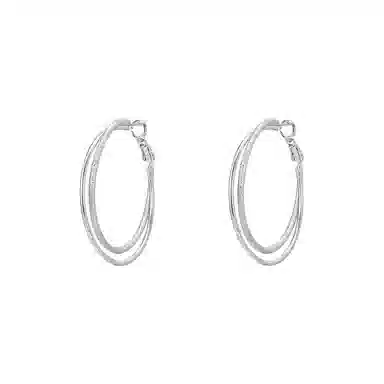 芒果饰品 冷淡风银色双层圈圈大耳圈素圈耳饰 铜 耳环 女款