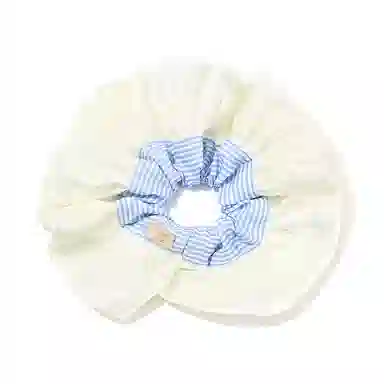 如花梦 奶油芭蕾风缎面花边蓝条纹氛围感甜美 布艺 发圈 女款