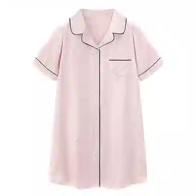 夏芬妍 休闲舒适高级感烫银蝴蝶结冰丝翻领家居服亲肤宽松短袖时尚可外穿夏季睡裙 女款