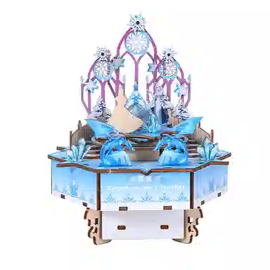 格薇拉 冰雪城堡八音盒手工音乐盒木制 拼装模型